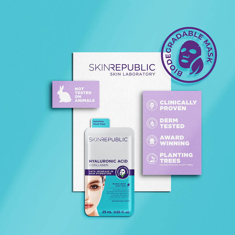 Hydrating Hyaluronic Acid & Collagen Biodegradable Face Mask